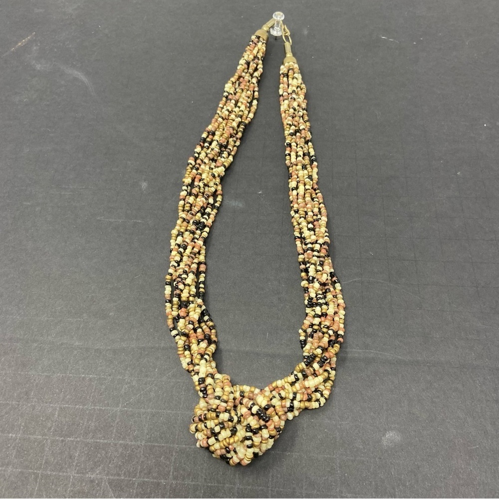 Beaded Twisted Knott | Necklace | Brown Tones | 10” - Picture 4 of 6